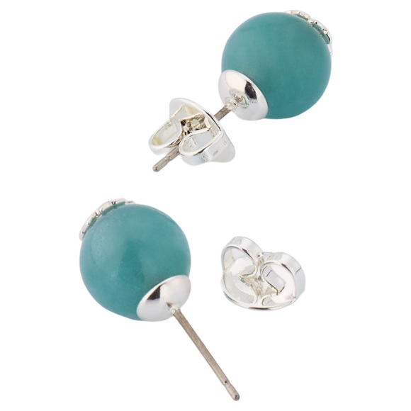 TORY BURCH • Blue Resin Logo Stud Earrings - Picture 5 of 8